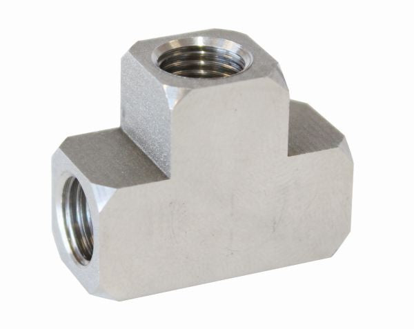 S.S Female Tee 3/8"-24 Inverted Seat Stainless Steel AF385 - Aeroflow