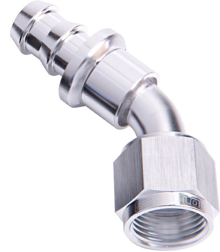45 Deg Push Lock End -6AN Silver No Clamp Required AF402-06S - Aeroflow