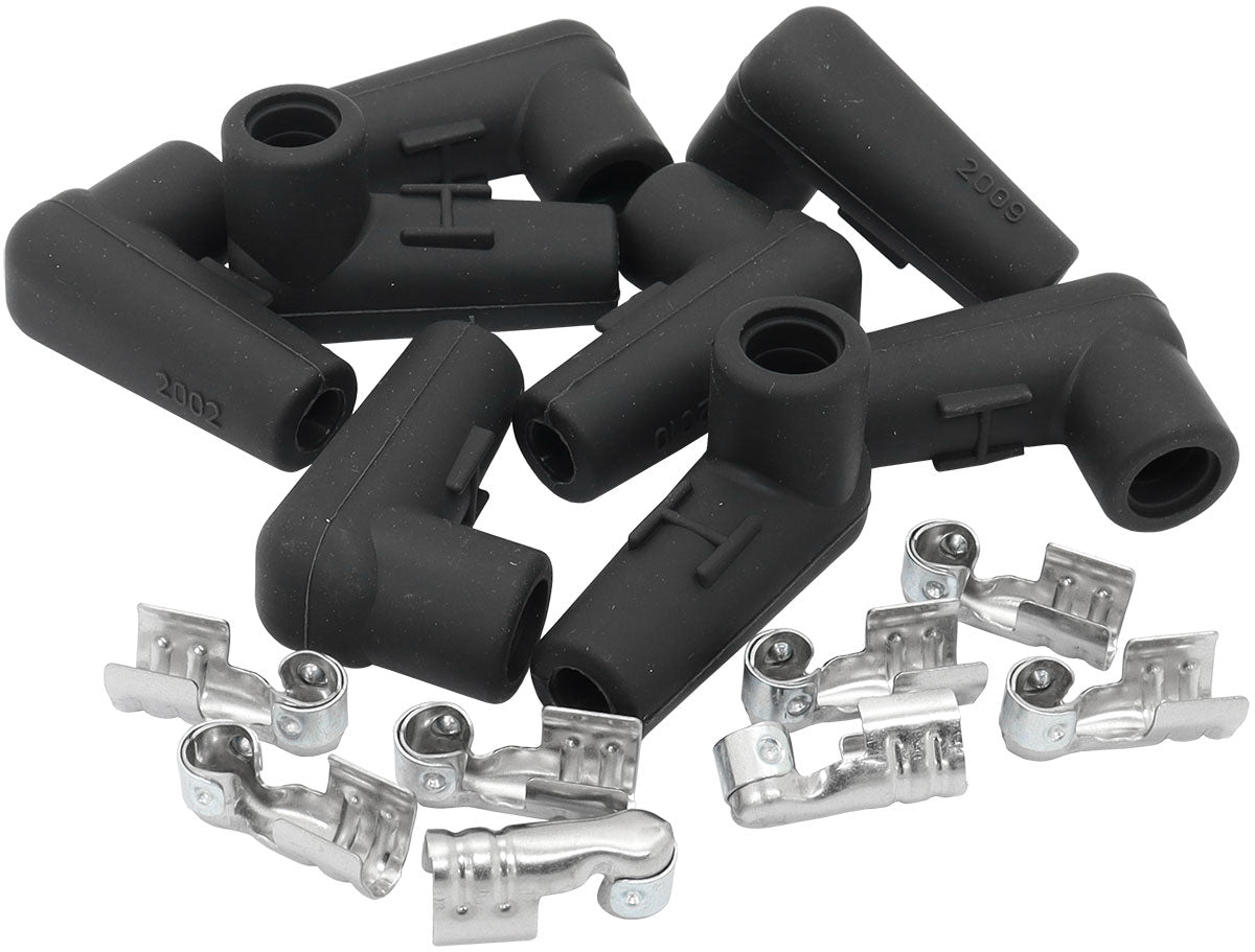 Low Profile 90 Deg Spark Plug 8 Boots & 8 Terminals Black AF4030-3312-8 - Aeroflow
