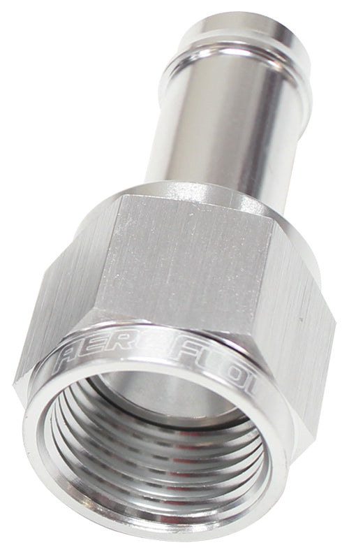 Female -8AN To 1/2" Barb Silver With Tube Nut AF411-08S - Aeroflow
