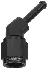 Female -4AN 45 Deg To 3/16" Barb Black With Tube Nut AF412-04BLK - Aeroflow