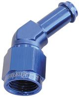 Female -6AN 45 Deg To 3/8" Barb Blue Swivel Nut AF412-06 - Aeroflow