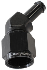 Female -8AN 45 Deg To 3/8" Barb Black Swivel Nut AF412-08-06BLK - Aeroflow