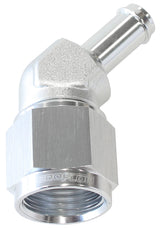 Female -8AN 45 Deg To 3/8" Barb Silver Swivel Nut AF412-08-06S - Aeroflow