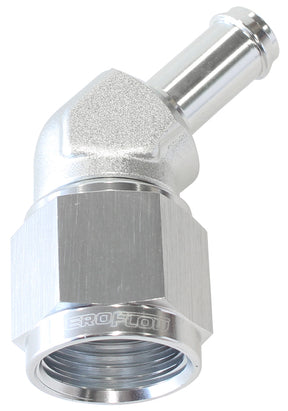 Female -8AN 45 Deg To 3/8" Barb Silver Swivel Nut AF412-08-06S - Aeroflow