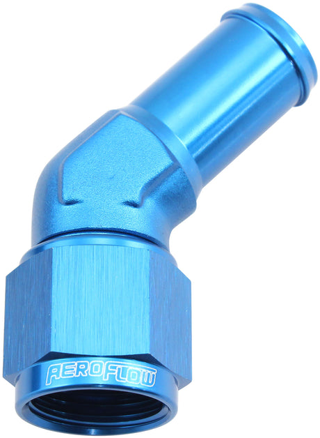 Female -8AN 45 Deg To 5/8" Barb Blue Swivel Nut AF412-08-10 - Aeroflow