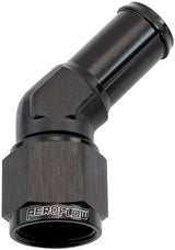 Female -8AN 45 Deg To 5/8" Barb Black Swivel Nut AF412-08-10BLK - Aeroflow