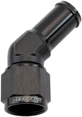 Female -8AN 45 Deg To 5/8" Barb Black Swivel Nut AF412-08-10BLK - Aeroflow