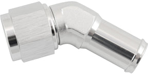 Female -8AN 45 Deg To 5/8" Barb Silver Swivel Nut AF412-08-10S - Aeroflow