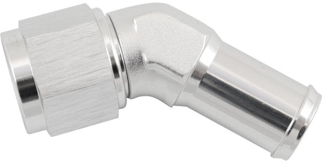 Female -8AN 45 Deg To 5/8" Barb Silver Swivel Nut AF412-08-10S - Aeroflow