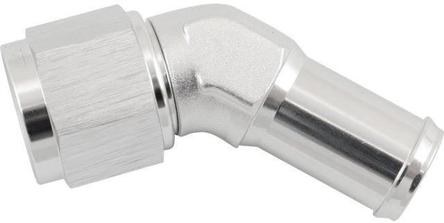 Female -8AN 45 Deg To 5/8" Barb Silver Swivel Nut AF412-08-10S - Aeroflow