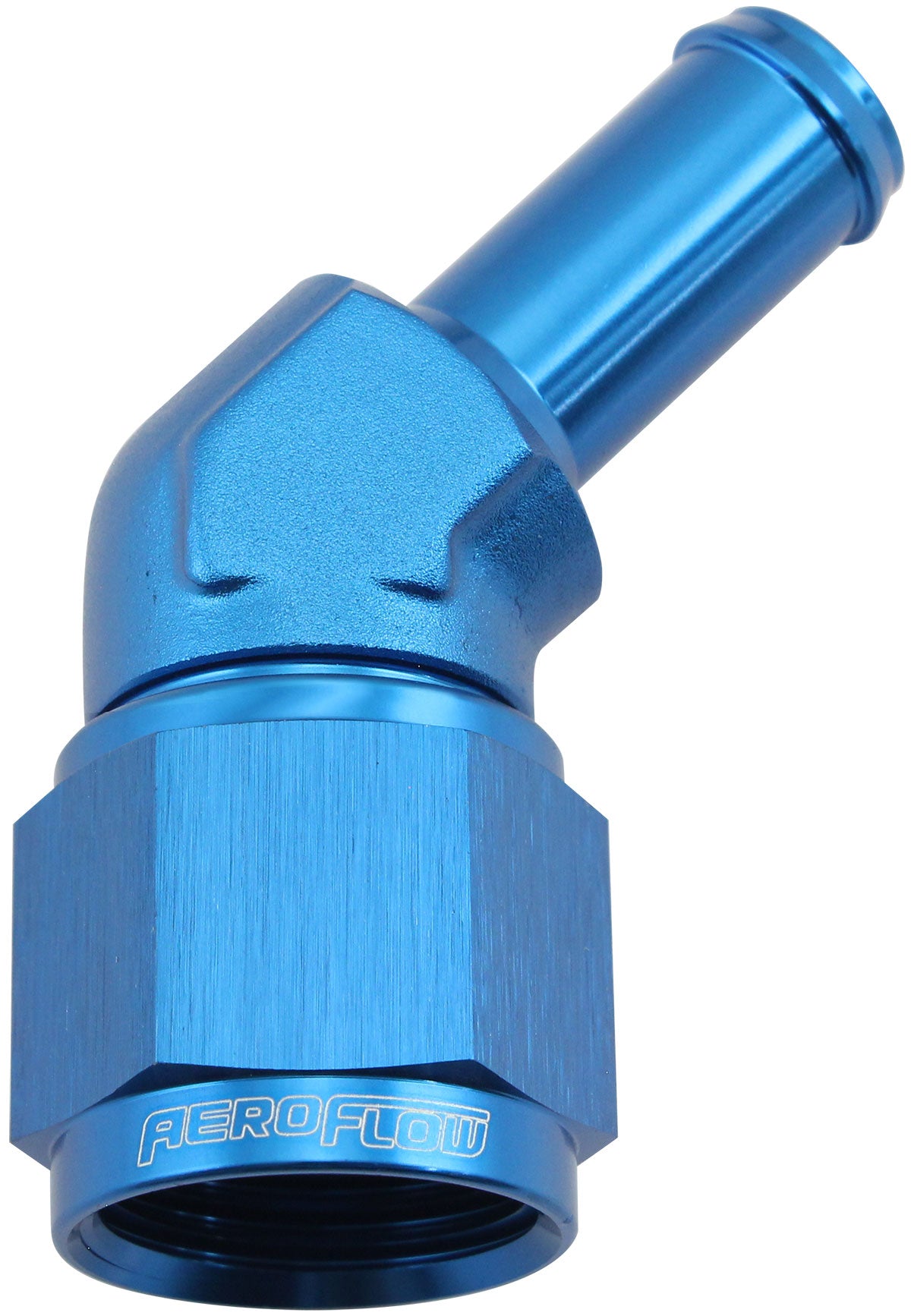 Female -10AN 45 Deg To 1/2 Barb Blue Swivel Nut AF412-10-08 - Aeroflow