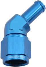 Female -10AN 45 Deg To 1/2 Barb Blue Swivel Nut AF412-10-08 - Aeroflow