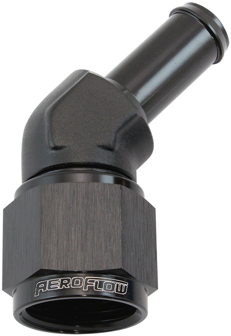 Female -10AN 45 Deg To 1/2 Barb Black Swivel Nut AF412-10-08BLK - Aeroflow