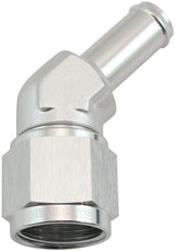 Female -10AN 45 Deg To 1/2 Barb Silver Swivel Nut AF412-10-08S - Aeroflow