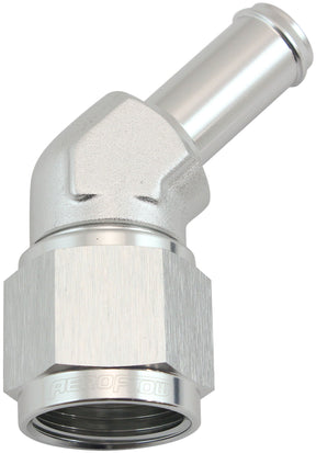 Female -10AN 45 Deg To 1/2 Barb Silver Swivel Nut AF412-10-08S - Aeroflow
