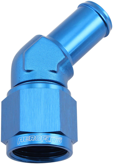Female -10AN 45 Deg To 5/8 Barb Blue Swivel Nut AF412-10 - Aeroflow