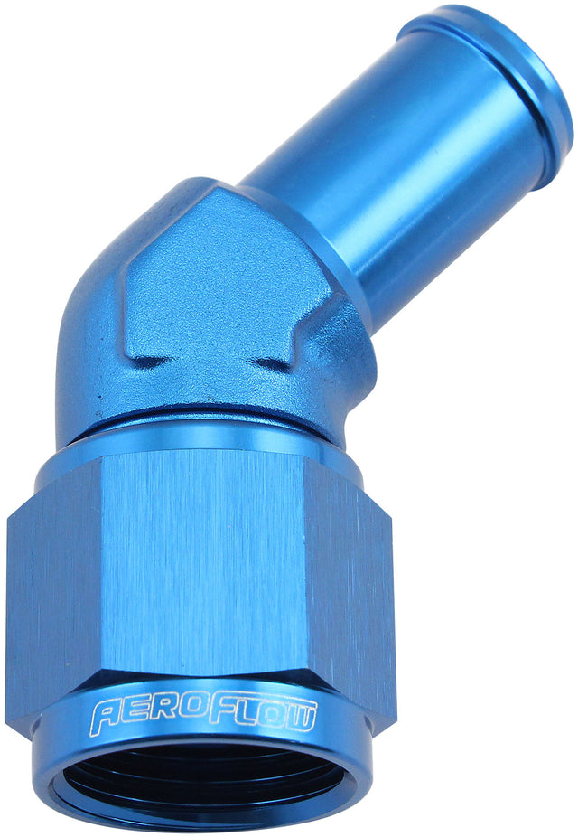 Female -10AN 45 Deg To 5/8 Barb Blue Swivel Nut AF412-10 - Aeroflow