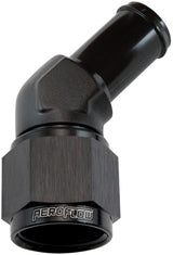 Female -10AN 45 Deg To 5/8 Barb Black Swivel Nut AF412-10BLK - Aeroflow