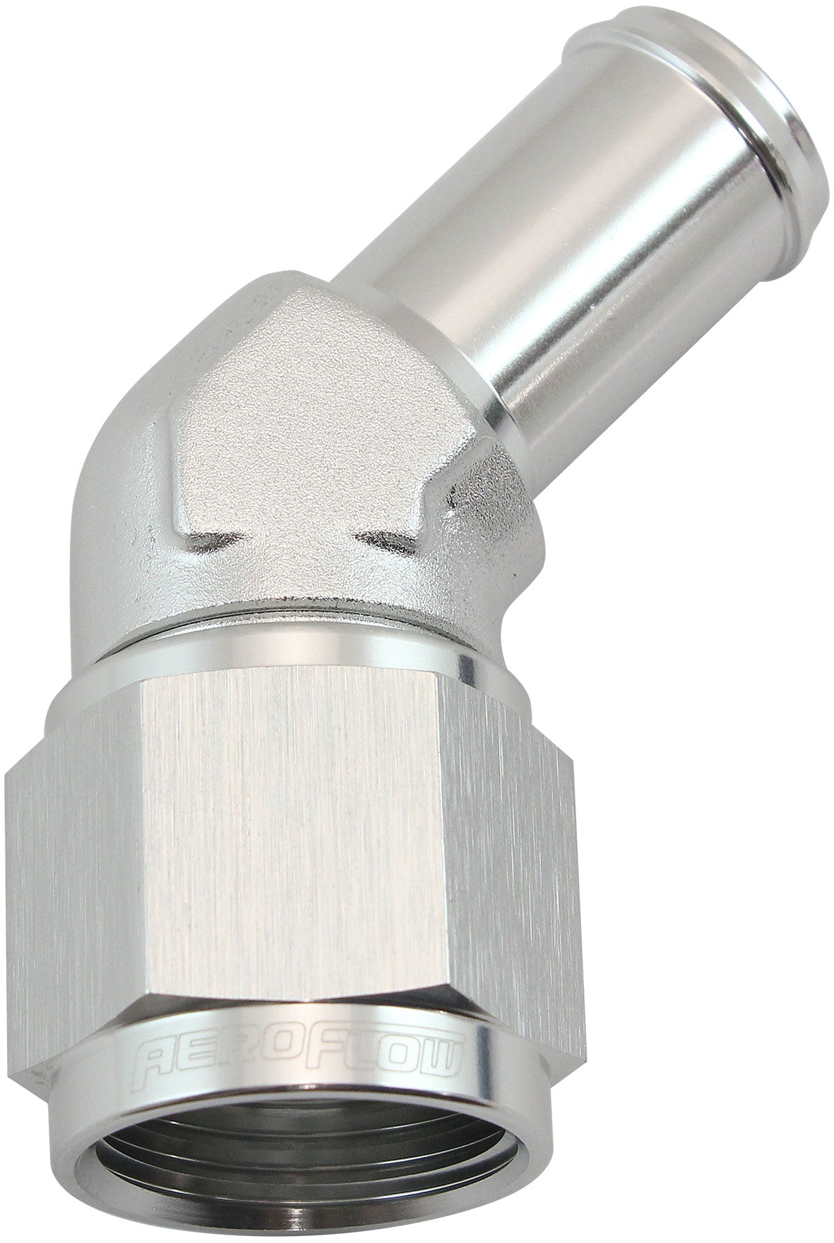 Female -10AN 45 Deg To 5/8 Barb Silver Swivel Nut AF412-10S - Aeroflow