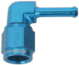Female -4AN 90 Deg To 3/16" Barb Blue With Tube Nut AF413-04 - Aeroflow