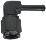 Female -4AN 90 Deg To 3/16" Barb Black With Tube Nut AF413-04BLK - Aeroflow