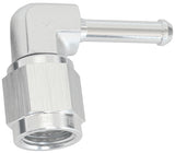 Female -4AN 90 Deg To 3/16" Barb Silver With Tube Nut AF413-04S - Aeroflow