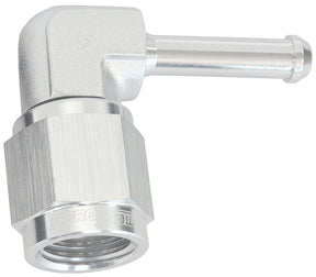 Female -4AN 90 Deg To 3/16" Barb Silver With Tube Nut AF413-04S - Aeroflow