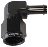 Female -6AN 90 Deg To 5/16 Barb Black Swivel Nut AF413-06-05BLK - Aeroflow