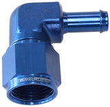 Female -8AN 90 Deg To 3/8" Barb Blue Swivel Nut AF413-08-06 - Aeroflow