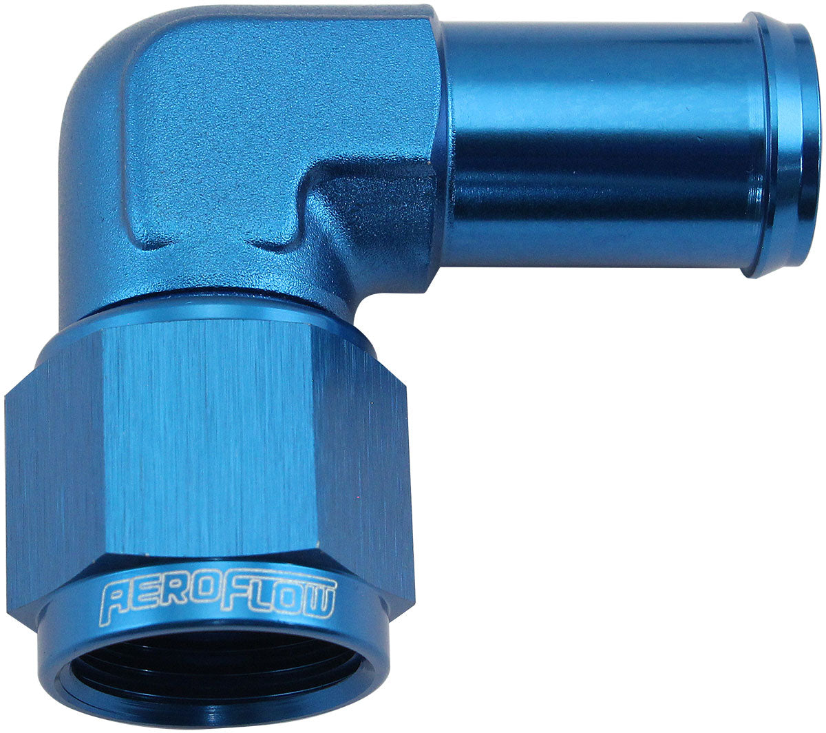 Female -8AN 90 Deg To 5/8" Barb Blue Swivel Nut AF413-08-10 - Aeroflow