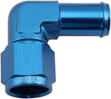 Female -8AN 90 Deg To 5/8" Barb Blue Swivel Nut AF413-08-10 - Aeroflow