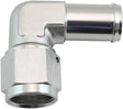 Female -8AN 90 Deg To 5/8" Barb Silver Swivel Nut AF413-08-10S - Aeroflow