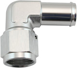 Female -8AN 90 Deg To 5/8" Barb Silver Swivel Nut AF413-08-10S - Aeroflow