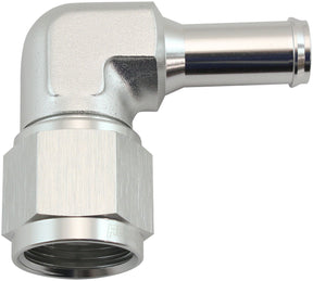 Female -10AN 90 Deg To 1/2 Barb Silver Swivel Nut AF413-10-08S - Aeroflow