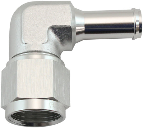 Female -10AN 90 Deg To 1/2 Barb Silver Swivel Nut AF413-10-08S - Aeroflow