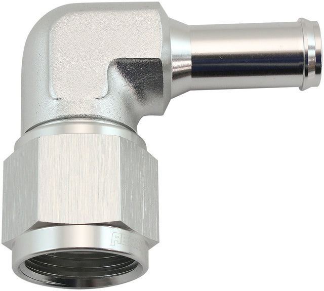 Female -10AN 90 Deg To 1/2 Barb Silver Swivel Nut AF413-10-08S - Aeroflow