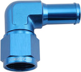 Female -10AN 90 Deg To 5/8 Barb Blue Swivel Nut AF413-10 - Aeroflow