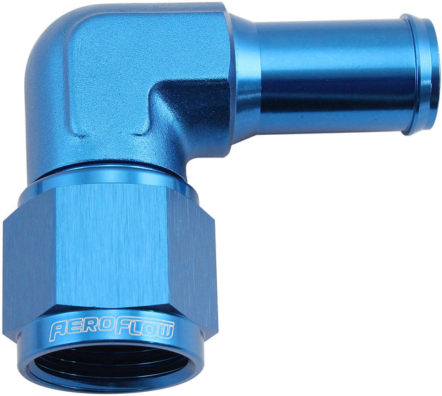 Female -10AN 90 Deg To 5/8 Barb Blue Swivel Nut AF413-10 - Aeroflow