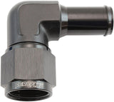 Female -10AN 90 Deg To 5/8 Barb Black Swivel Nut AF413-10BLK - Aeroflow