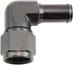 Female -10AN 90 Deg To 5/8 Barb Black Swivel Nut AF413-10BLK - Aeroflow