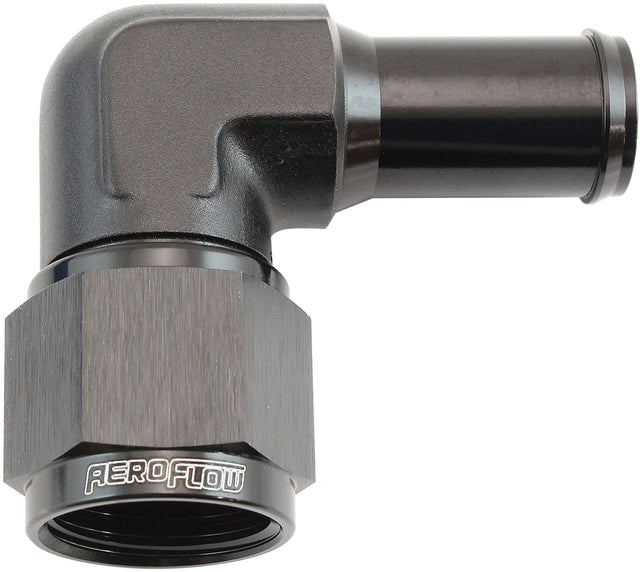 Female -10AN 90 Deg To 5/8 Barb Black Swivel Nut AF413-10BLK - Aeroflow