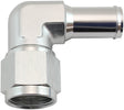 Female -10AN 90 Deg To 5/8 Barb Silver Swivel Nut AF413-10S - Aeroflow
