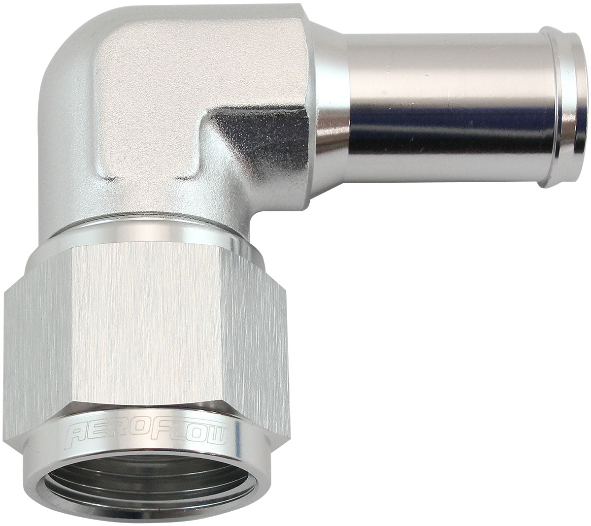 Female -10AN 90 Deg To 5/8 Barb Silver Swivel Nut AF413-10S - Aeroflow