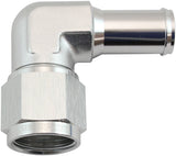 Female -10AN 90 Deg To 5/8 Barb Silver Swivel Nut AF413-10S - Aeroflow
