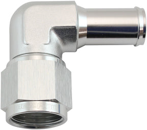 Female -10AN 90 Deg To 5/8 Barb Silver Swivel Nut AF413-10S - Aeroflow