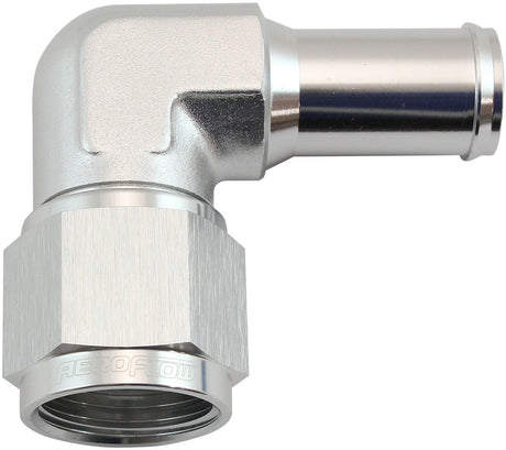 Female -10AN 90 Deg To 5/8 Barb Silver Swivel Nut AF413-10S - Aeroflow