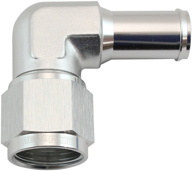 Female -10AN 90 Deg To 5/8 Barb Silver Swivel Nut AF413-10S - Aeroflow