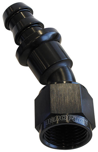 30 Deg Push Lock End -6AN Black No Clamp Required < 15PSI AF417-06BLK - Aeroflow