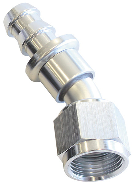 30 Deg Push Lock End -6AN Silver No Clamp Required < 15PSI AF417-06S - Aeroflow